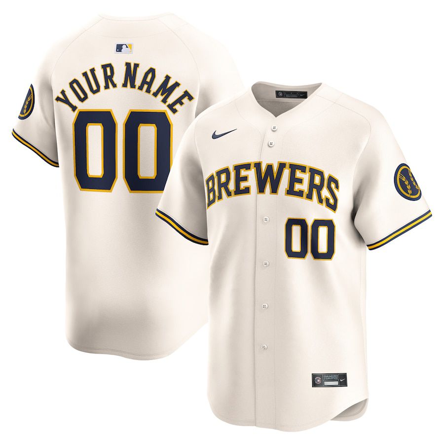 Men Milwaukee Brewers Nike Cream Home Limited Custom MLB Jersey